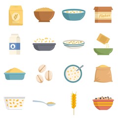 Sticker - Cereal flakes icons set flat vector isolated