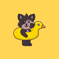 Cute cat With Duck buoy. Animal cartoon concept isolated. Can used for t-shirt, greeting card, invitation card or mascot. Flat Cartoon Style