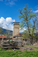 Traditional ancient Svan Towers in Latali village, Svaneti, Caucasus