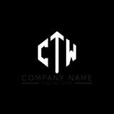 Fototapeta  - CTW letter logo design with polygon shape. CTW polygon logo monogram. CTW cube logo design. CTW hexagon vector logo template white and black colors. CTW monogram, CTW business and real estate logo.  