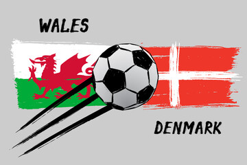 Flags of Wales And Denmark - Icon for euro football championship qualify - Grunge