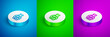 Isometric line Nicotine gum in blister pack icon isolated on blue, green and purple background. Helps calm cravings and reduces anxiety caused by quitting smoking. White circle button. Vector