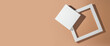 © Alex - White square podiums for presentations on a brown background. Top view, flat lay. Banner