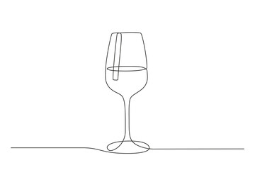 Aufkleber - Continuous one line drawing of Wine glass. Drink in cup in doodle style. Thin editable stroke. Black and white vector illustration