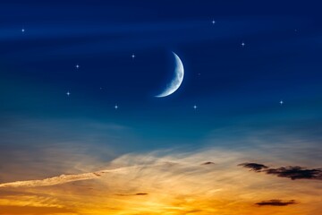 Wall Mural - crescent moon with beautiful sunset background . bright sky