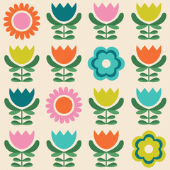colourful swedish folk floral seamless vector pattern. geometric nordic, scandinavian, scandi, flat 