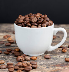 coffee beans for making delicious coffee in a mug