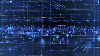 Wall Mural - technology grid with binary data flow