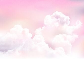 Wall Mural - Pink sky background with white clouds.Sugar cotton pink clouds vector design background. Fantasy pastel color.Pastel sky vector background.