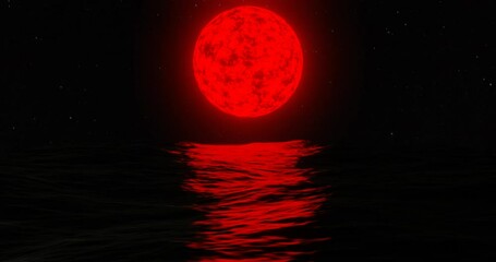 red moon over water