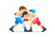 © Bahauaddinbek - Boxing among young teen. Kids boxing, kickboxing children. Children fight with these adult emotions. Popularization of sports and healthy lifestyle. Vector illustration of boxing isolated on white.