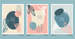 © phochi - Set of cover brochure template abstract hand drawn pattern organic shapes with line pastel color background
