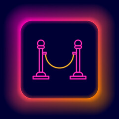 Glowing neon line Rope barrier icon isolated on black background. VIP event, luxury celebration. Celebrity party entrance. Colorful outline concept. Vector