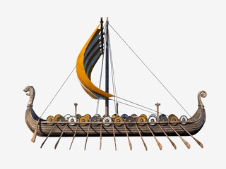 Isolated Viking Ship on White Background 3D Illustration