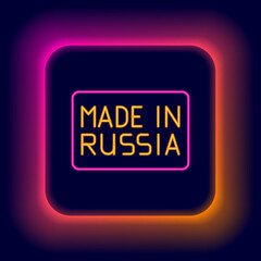 Sticker - Glowing neon line Made in Russia icon isolated on black background. Colorful outline concept. Vector