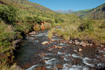 Sticker - River in the foothills of the Drakensberg Mountains, KwaZulu-Natal, South Africa.