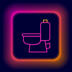 Sticker - Glowing neon line Toilet bowl icon isolated on black background. Colorful outline concept. Vector