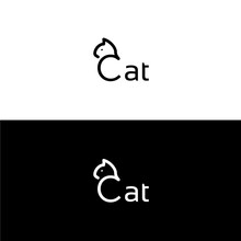 Initial C Letter Logo With Cat Black Color Initial Letter C Lazy Animal Cat Logo Design