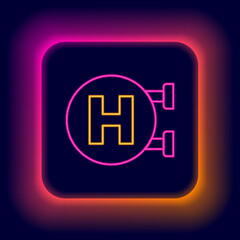 Sticker - Glowing neon line Hospital signboard icon isolated on black background. Colorful outline concept. Vector