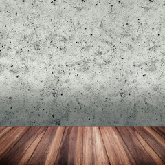 Sticker - Empty wood floor with concrete brick wall texture background.