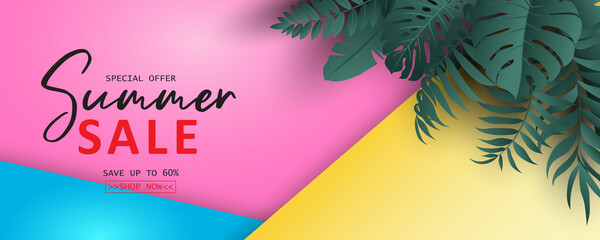 Poster - Summer banner template for advertising summer arrivals collection or seasonal sales promotion