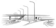 Road, highway linear sketch, isolated, vector. 