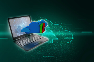 3d illustration uploading downloading arrow in laptop
