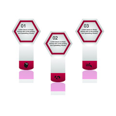 Business data visualization, infographics. Scheme of the process of elements using graphics, diagrams in 3 stages, numbers, options, parts, red. Business vector for presentation.