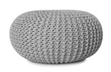 Fototapeta  - Stylish grey knitted pouf isolated on white