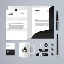 Branding Stationery Mock Up Set. Corporate Brand Identity Mockup Collection. Business Mock-up Template Set. 3d Photo Realistic Vector Illustration.