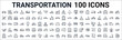 © Digital Bazaar - outline set of transportation line icons. linear vector icons such as gear box,kayak,light rail,zeppelin,minivan,hydroplane,caravan. vector illustration