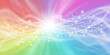Colour healing energy flow sparkle banner - Radiating graduated rainbow colour background with flowing white lines and sparkles through the centre and a white central burst of light 
