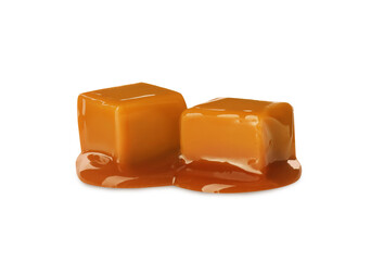 Wall Mural - Caramel candies with topping on white background