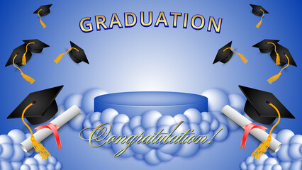 graduation Congratulation Background banner With Caps And Paper