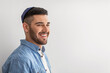 Closeup portrait of smiling jewish man in yarmulke