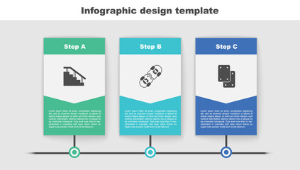 Poster - Set Skateboard stairs with rail, Broken skateboard and Knee pads. Business infographic template. Vector