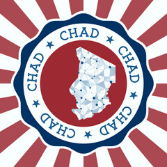 Chad Badge. Round logo of country with triangular mesh map and radial rays. EPS10 Vector.