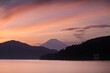 Sunset view of Mount Fuji from lake Ashi, Hakone, Japan