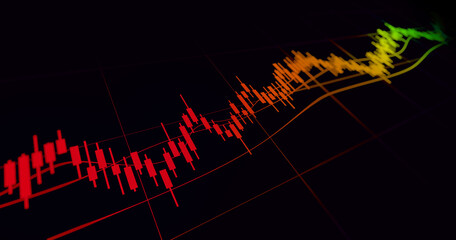 Financial graph with up trend line price chart in stock market on black color