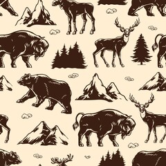 Poster - National park vintage seamless pattern