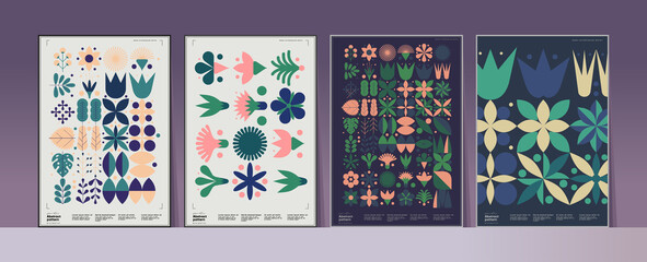 Canvas Print - abstract geometric patterns. a set of vector illustrations. collection of four framed art pictures. 