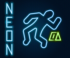 Wall Mural - Glowing neon line Crime scene icon isolated on black background. Colorful outline concept. Vector