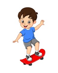 Wall Mural - Happy little boy playing skateboard