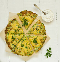 Wall Mural - Zucchini pizza with cheese. Selective focus.