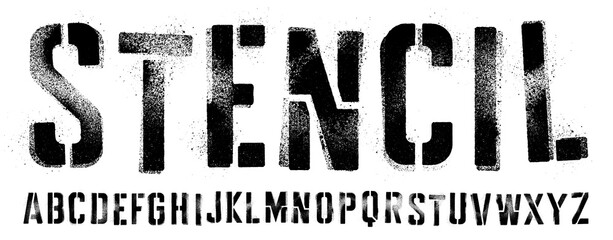 stencil font with spray paint texture with mis-printed overspray. highly detailed vector textures ta