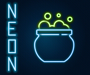 Glowing neon line Witch cauldron icon isolated on black background. Happy Halloween party. Colorful outline concept. Vector