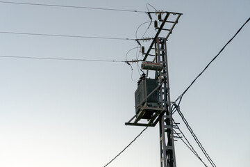 power lines of blue sky