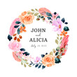 Save the date. Flower and feather wreath with watercolor