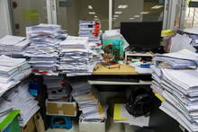 Busy, Messy And Cluttered Workplace, Full Of Documents