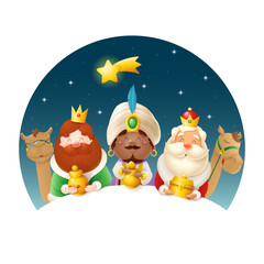 We Three Kings celebrate Epiphany - cute vector illustration isolated